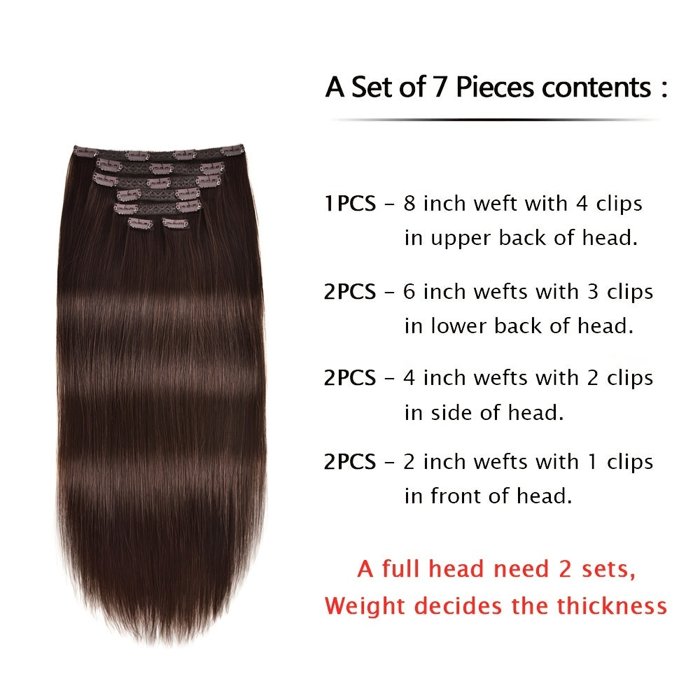 Clip in Hair Extensions Remy Human Hair Clip in Human Hair Natural Straight Clip in Extensions Full Head 7pcs 2.47 oz Long Straight Real Hair